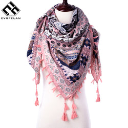 Tassel Print Women Blanket Square Scarf