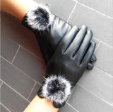 Winter Leather Style Fur Detail Women's Gloves