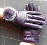 Winter Leather Style Fur Detail Women's Gloves