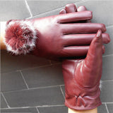 Winter Leather Style Fur Detail Women's Gloves